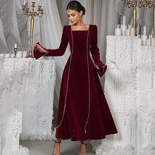 Load image into Gallery viewer, Autumn Winter Party Dress French Ladies Dress Korean Velvet Bell Sleeve Square Collar A line Dress Women