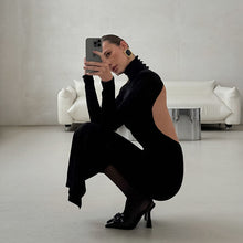 Load image into Gallery viewer, Spring Elegant Black Sexy Backless Knitted Slim Fit Long Sleeved Turtleneck Dress for Women