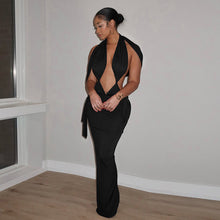 Load image into Gallery viewer, Women Clothing Spring Solid Color Sexy Pleated Hollow Out Cutout Backless Sleeveless Ribbon Maxi Dress