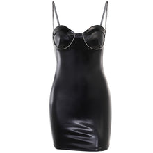Load image into Gallery viewer, Women Clothing Leather Imitation Drill Chain Autumn Winter Sexy Slim Strap Sheath Dress