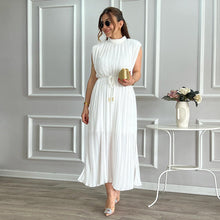 Load image into Gallery viewer, Women Clothing Spring Summer Simple Half Turtleneck Waist-Controlled Lace up Mid Length Dress