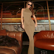 Load image into Gallery viewer, Women Summer Back Zipper Pleated Sleeveless Dress