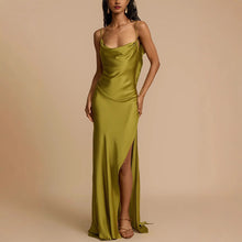 Load image into Gallery viewer, Spring Summer Suspender Split Dress Casual Loose Vacation Satin Dress
