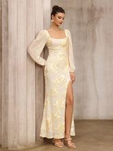 Load image into Gallery viewer, Women Clothing Cheongsam Formal Dress Plate Floral Embroidered Square Collar Slit Cocktail Dress