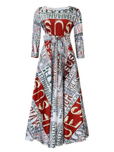 Load image into Gallery viewer, Women Clothing Spring Elegant Graceful Printed Lace up Large Dress