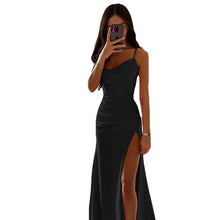 Load image into Gallery viewer, Women Spring Tube Top Pleated Slit Satin Dress Sexy Slim Hip Dress