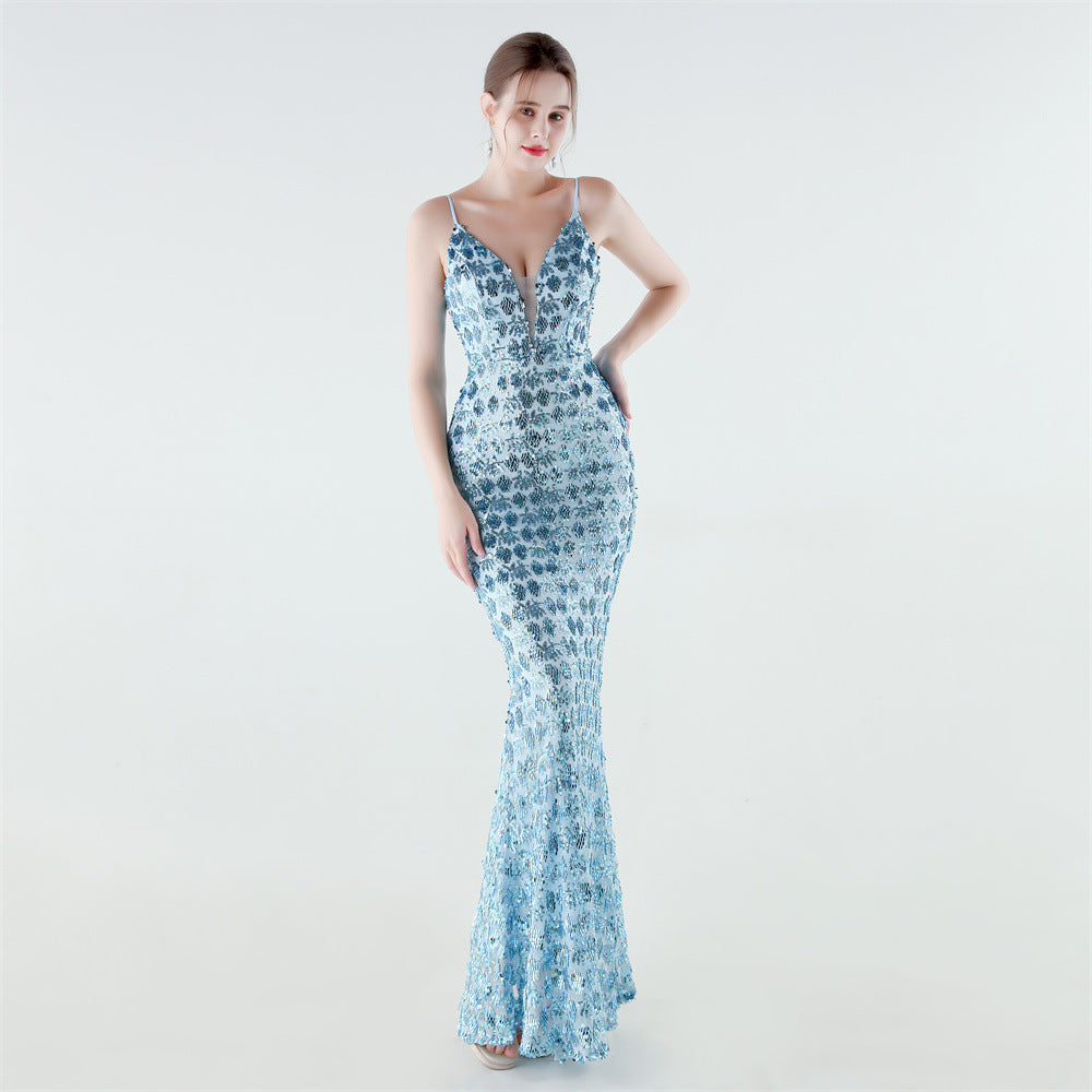 Heavy Industry Sequin Slim Deep Fishtail Evening Dress