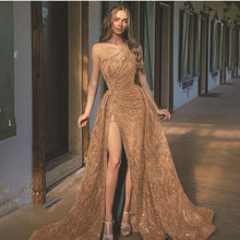 Load image into Gallery viewer, Spring Summer Women Clothing off-Shoulder Split Maxi Dress Toast Dress Sequin Sling Evening Dress