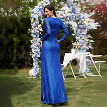 Load image into Gallery viewer, Multi Color Long Sleeve V neck Fishtail Cocktail Evening Dress Women