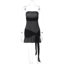 Load image into Gallery viewer, Sweet Short Dress Polka Dot Printed Waist Controlled Tube Top Stitching Contrast Color Patch Tied Dress