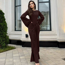 Load image into Gallery viewer, Women Clothing Autumn Pleated Waist Tight Lace up Long Sleeve Dress Women
