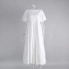 Load image into Gallery viewer, Cotton round Neck Puff Sleeve Dress Spring Summer Solid Color Loose Casual Dress for Women