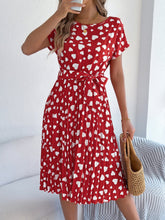 Load image into Gallery viewer, Valentine Day Gift Spring Summer Casual Contrast Color Love Heart Short Sleeve Waist Controlled Pleated Dress Women Clothing