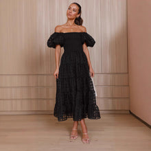 Load image into Gallery viewer, Women One Neck Lantern Sleeve Layer Stitching Dress