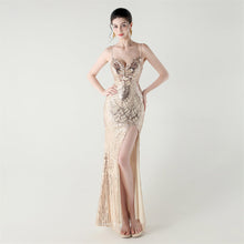 Load image into Gallery viewer, Bead Tube Craft Boning Corset Lace Waist Controlled Sequined Slim Slimming Cocktail Evening Dress