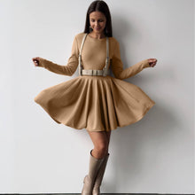 Load image into Gallery viewer, Round Neck Waist Trimming Knitted Dress Women All Match Advanced Pleated Woolen