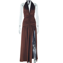Load image into Gallery viewer, Women Clothing Solid Color Dress Sexy Sleeveless Deep V Plunge Neck Split Casual Waist Controlled Dress