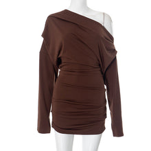 Load image into Gallery viewer, Women Sexy Mature Solid Color Long Sleeve off the Shoulder Upper Body Loose Short Dress