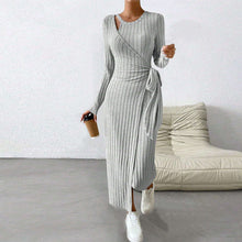 Load image into Gallery viewer, Autumn Winter Women Clothes Knitted Gray Dress Irregular Asymmetric Maxi Dress