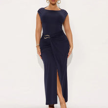 Load image into Gallery viewer, Summer Women Solid Color round Neck Slim Slimming Slit Dress