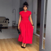 Load image into Gallery viewer, Elegant Elastic Waist Tightening Pleated Flounced Sleeve Lace Dress