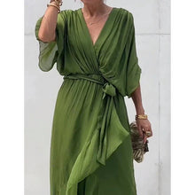Load image into Gallery viewer, Women Clothing Solid Color Tied Maxi Dress Batwing Sleeve Irregular Asymmetric Dress