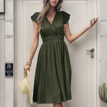 Load image into Gallery viewer, Summer Women Pleated Short Sleeve Solid Color Dress