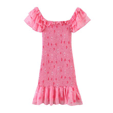 Load image into Gallery viewer, French Elastic Wrapped Chest Flying Sleeves Printed Dress Women Elastic Slimming Square-Cut Collar Hip