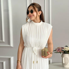 Load image into Gallery viewer, Women Clothing Spring Summer Simple Half Turtleneck Waist-Controlled Lace up Mid Length Dress