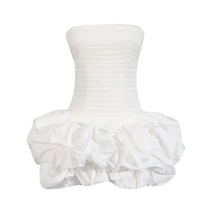 Personalized Socialite Dress Spring Tube Top High Waist Pleated Design Pettiskirt Dress Women
