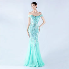 Load image into Gallery viewer, Dress Craft Beaded Mesh Sequin Evening Dress Annual Meeting Performance Host