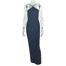 Load image into Gallery viewer, Solid Color Elegant Women Dress Elegant One Step Low Waist Hip Dress Halter Sleeveless Backless Maxi Dress