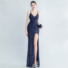 Load image into Gallery viewer, High Density Sequ Binding Waist Shaping Side Slit High End Evening Dress
