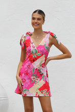 Load image into Gallery viewer, Summer Dress Printed V neck Lace up Mini Sling Dress