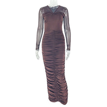 Load image into Gallery viewer, Women Clothing Pleated Slim Fit Elegant V neck Hip Dress Long Sleeve Solid Color Street Step Dress