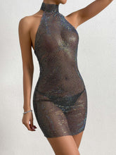Load image into Gallery viewer, Summer Sexy Rhinestone Grid Turtleneck Dress Women