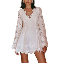Load image into Gallery viewer, Long Sleeve Tied Lace V neck Slim Fit Dress