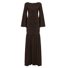 Load image into Gallery viewer, Elegant Deep V Plunge neck Pleated Mesh Patchwork Flared Sleeves Cocktail Dress Mop Formal Dress