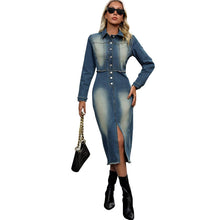 Load image into Gallery viewer, Women Clothing Sexy Long Sleeve Collared Split Tassel Midi Dress
