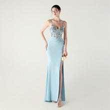 Load image into Gallery viewer, Satin Cloth Applique Bead Tube Boning Corset Waist Tight Folding Craft Evening Dress Strapless Sexy Dinner Social