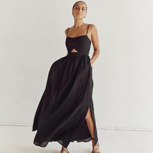 Load image into Gallery viewer, Black Breathable Sling High Waist French Dress Spring Autumn Holiday Long Dress Women