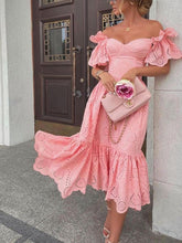 Load image into Gallery viewer, Fall Women Clothing Sexy Off The Shoulder Polka Dot Dress Maxi Dress