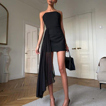 Load image into Gallery viewer, Spring Summer Women Simple Strapless Dress Ribbon Slim Black Elegant Dress