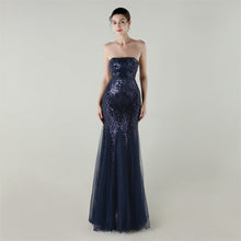 Load image into Gallery viewer, Tube Top Cross Strap Beaded Tube Floral Sequin Mesh Evening Dress Cocktail Wedding Social Elegant Clothing