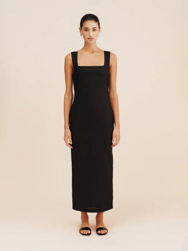 Simple Solid Color Square Collar Sling Dress Summer Slim Cotton Linen Maxi Dress