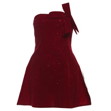 Load image into Gallery viewer, Winter Sexy Slim Fit Backless Tube Top Bowknot Short Dress Solid Color Zipper Sequ Dress