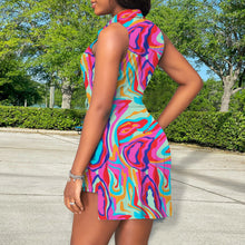 Load image into Gallery viewer, Women Sleeveless Sexy Collared Button Printed Dress