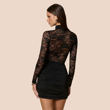 Load image into Gallery viewer, Women Clothing Autumn Winter Sexy Solid Color Half Collar Lace Stitching Long Sleeve Narrow Dress
