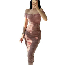 Load image into Gallery viewer, Solid Color Dress Elegant Summer Women Clothing off-Shoulder Pleated Dress