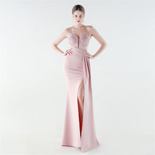 Load image into Gallery viewer, Deep V Plunge Waist Tight High Slit Sequin Embroidered Strap Slim Fit Elegant Evening Dress